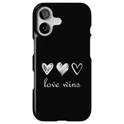Love Wins Black Tough Cases For Apple iPhone (17, 16, 15, 14, 13, 12, 11, X, SE, 8, 7/ Air, Plus, Pro, Max, Mini, XR, XS), Print in USA