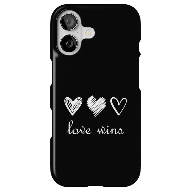 Love Wins Black Tough Cases For Apple iPhone (17, 16, 15, 14, 13, 12, 11, X, SE, 8, 7/ Air, Plus, Pro, Max, Mini, XR, XS), Print in USA