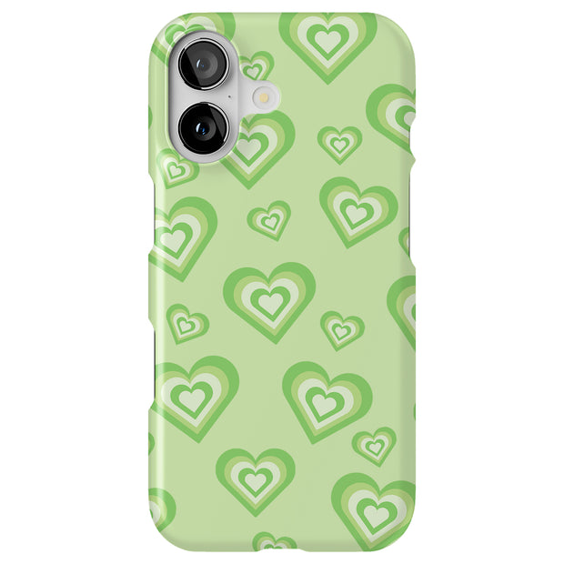 Green Hearts Tough Cases For Apple iPhone (17, 16, 15, 14, 13, 12, 11, X, SE, 8, 7/ Air, Plus, Pro, Max, Mini, XR, XS), Print in USA