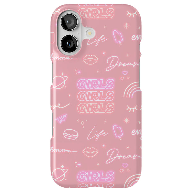 Girls Pink Tough Cases For Apple iPhone (17, 16, 15, 14, 13, 12, 11, X, SE, 8, 7/ Air, Plus, Pro, Max, Mini, XR, XS), Print in USA