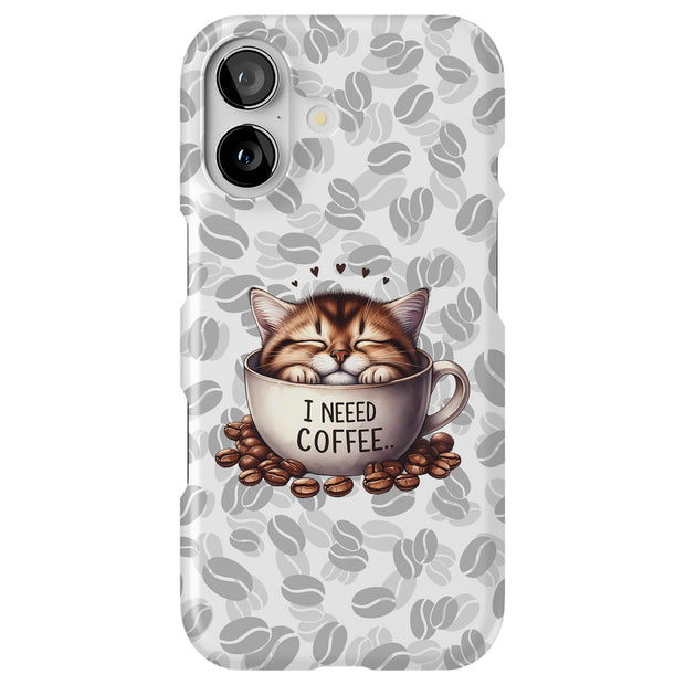 Need Coffee Cat Tough Cases For Apple iPhone (17, 16, 15, 14, 13, 12, 11, X, SE, 8, 7/ Air, Plus, Pro, Max, Mini, XR, XS), Print in USA