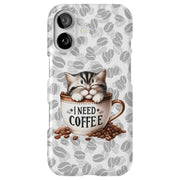 am Coffee Cat Tough Cases For Apple iPhone (17, 16, 15, 14, 13, 12, 11, X, SE, 8, 7/ Air, Plus, Pro, Max, Mini, XR, XS), Print in USA
