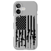 USA Flag Guns Tough Cases For Apple iPhone (17, 16, 15, 14, 13, 12, 11, X, SE, 8, 7/ Air, Plus, Pro, Max, Mini, XR, XS), Print in USA