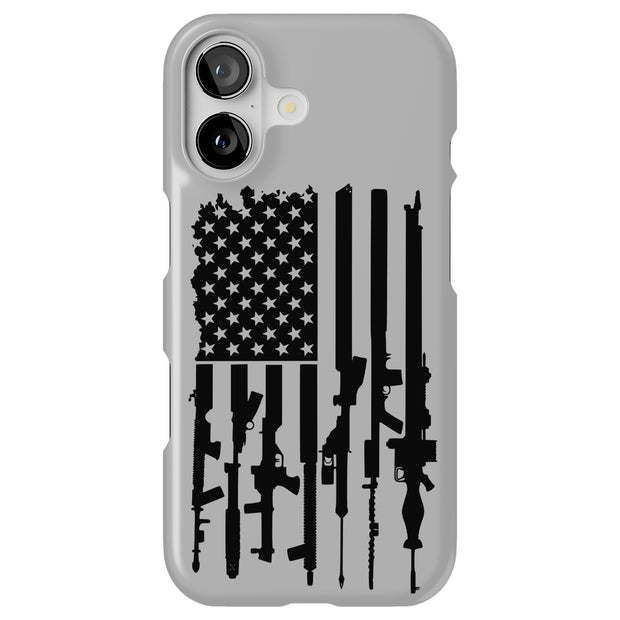 USA Flag Guns Tough Cases For Apple iPhone (17, 16, 15, 14, 13, 12, 11, X, SE, 8, 7/ Air, Plus, Pro, Max, Mini, XR, XS), Print in USA