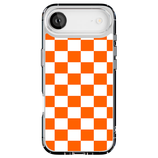 Orange Checker Tough Cases For Apple iPhone (17, 16, 15, 14, 13, 12, 11, X, SE, 8, 7/ Air, Plus, Pro, Max, Mini, XR, XS), Print in USA
