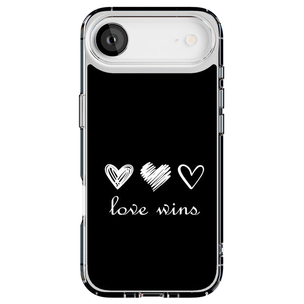 Love Wins Black Tough Cases For Apple iPhone (17, 16, 15, 14, 13, 12, 11, X, SE, 8, 7/ Air, Plus, Pro, Max, Mini, XR, XS), Print in USA