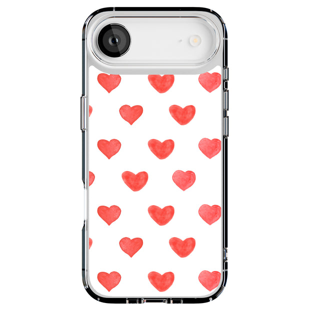 Red Love Hearts Tough Cases For Apple iPhone (17, 16, 15, 14, 13, 12, 11, X, SE, 8, 7/ Air, Plus, Pro, Max, Mini, XR, XS), Print in USA