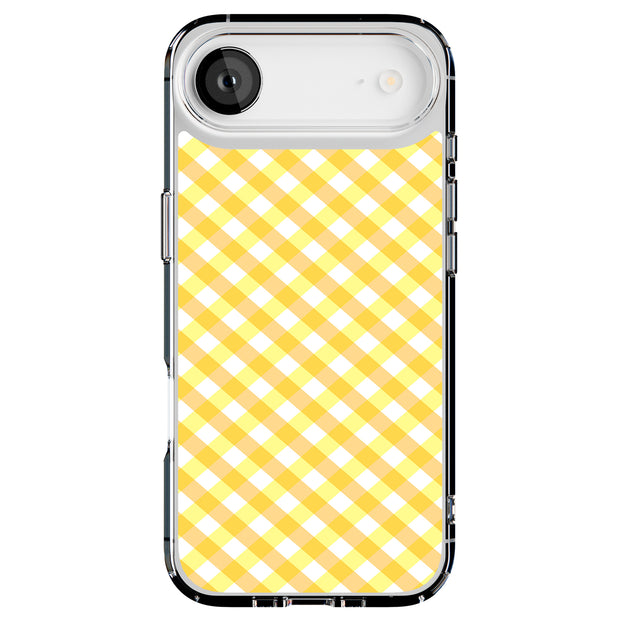 Yellow Gingham Tough Cases For Apple iPhone (17, 16, 15, 14, 13, 12, 11, X, SE, 8, 7/ Air, Plus, Pro, Max, Mini, XR, XS), Print in USA
