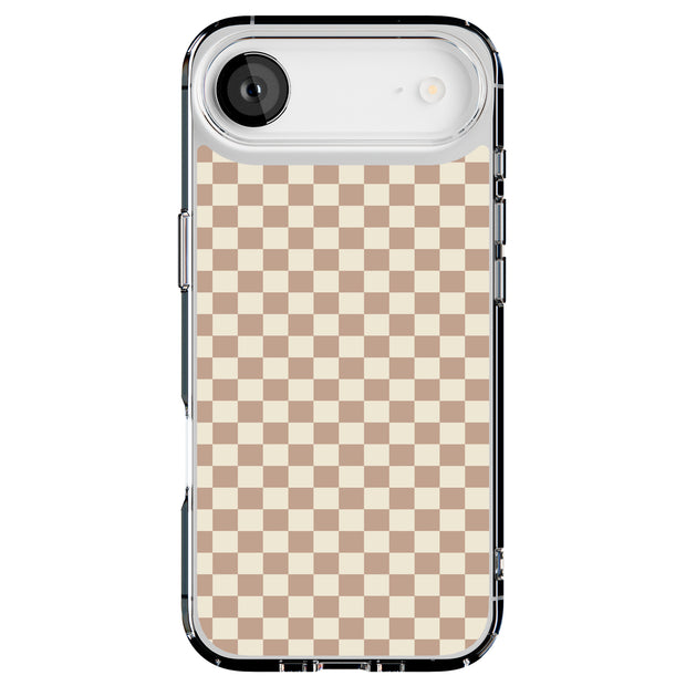 Beige Gingham Tough Cases For Apple iPhone (17, 16, 15, 14, 13, 12, 11, X, SE, 8, 7/ Air, Plus, Pro, Max, Mini, XR, XS), Print in USA