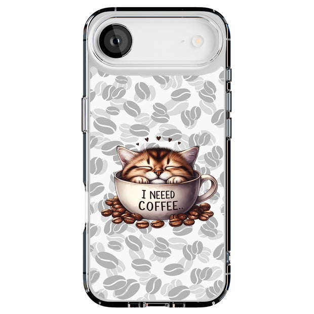 Need Coffee Cat Tough Cases For Apple iPhone (17, 16, 15, 14, 13, 12, 11, X, SE, 8, 7/ Air, Plus, Pro, Max, Mini, XR, XS), Print in USA