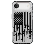 USA Flag Guns Tough Cases For Apple iPhone (17, 16, 15, 14, 13, 12, 11, X, SE, 8, 7/ Air, Plus, Pro, Max, Mini, XR, XS), Print in USA
