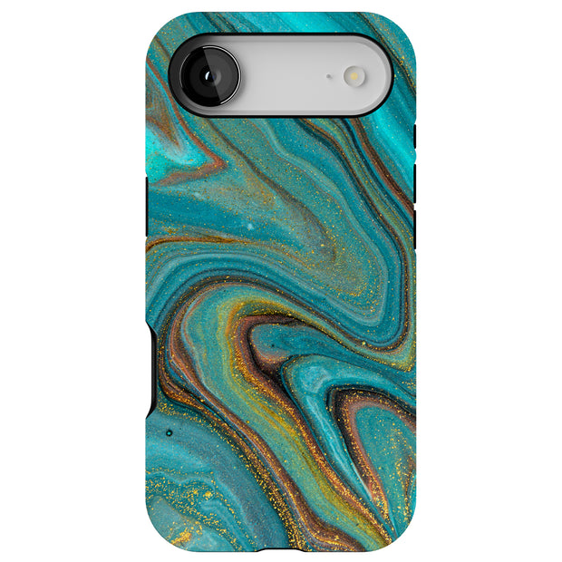 Gold Blu Marble Tough Cases For Apple iPhone (17, 16, 15, 14, 13, 12, 11, X, SE, 8, 7/ Air, Plus, Pro, Max, Mini, XR, XS), Print in USA