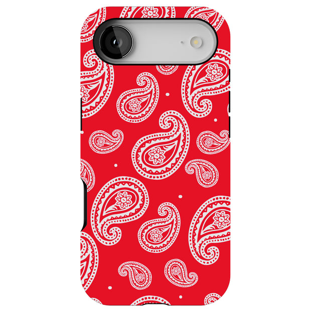 Paisley Red Tough Cases For Apple iPhone (17, 16, 15, 14, 13, 12, 11, X, SE, 8, 7/ Air, Plus, Pro, Max, Mini, XR, XS), Print in USA