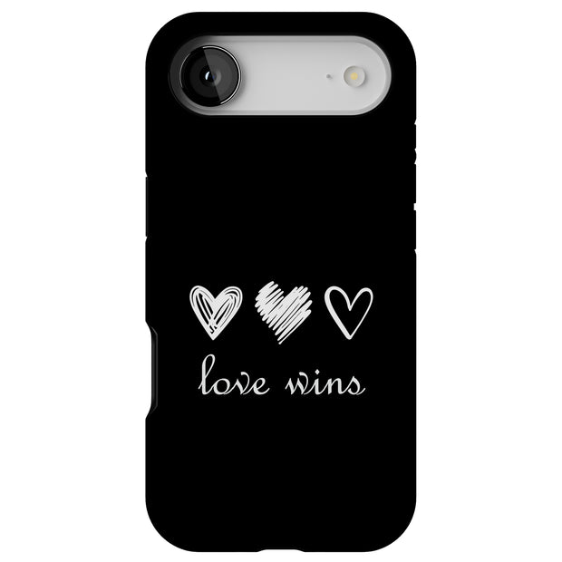 Love Wins Black Tough Cases For Apple iPhone (17, 16, 15, 14, 13, 12, 11, X, SE, 8, 7/ Air, Plus, Pro, Max, Mini, XR, XS), Print in USA