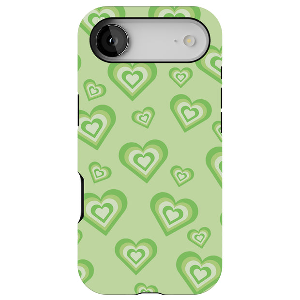 Green Hearts Tough Cases For Apple iPhone (17, 16, 15, 14, 13, 12, 11, X, SE, 8, 7/ Air, Plus, Pro, Max, Mini, XR, XS), Print in USA