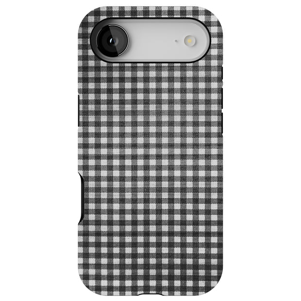 Black Plaid Tough Cases For Apple iPhone (17, 16, 15, 14, 13, 12, 11, X, SE, 8, 7/ Air, Plus, Pro, Max, Mini, XR, XS), Print in USA