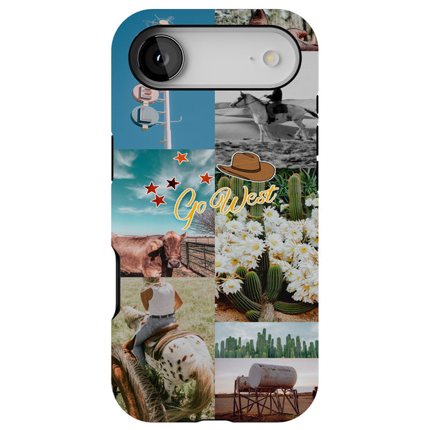 Go West Collage Tough Cases For Apple iPhone (17, 16, 15, 14, 13, 12, 11, X, SE, 8, 7/ Air, Plus, Pro, Max, Mini, XR, XS), Print in USA