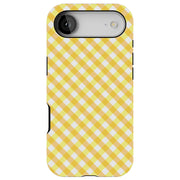 Yellow Gingham Tough Cases For Apple iPhone (17, 16, 15, 14, 13, 12, 11, X, SE, 8, 7/ Air, Plus, Pro, Max, Mini, XR, XS), Print in USA