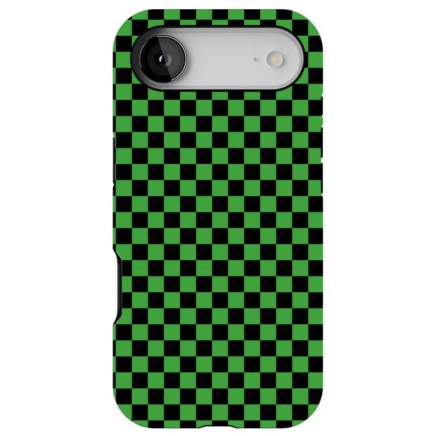 Green Gingham Tough Cases For Apple iPhone (17, 16, 15, 14, 13, 12, 11, X, SE, 8, 7/ Air, Plus, Pro, Max, Mini, XR, XS), Print in USA