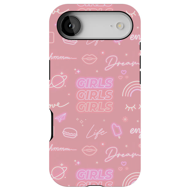 Girls Pink Tough Cases For Apple iPhone (17, 16, 15, 14, 13, 12, 11, X, SE, 8, 7/ Air, Plus, Pro, Max, Mini, XR, XS), Print in USA
