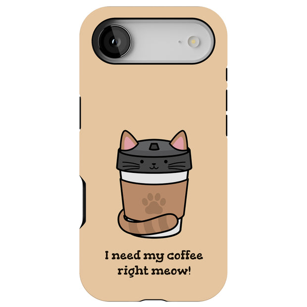 Meow Coffee Tough Cases For Apple iPhone (17, 16, 15, 14, 13, 12, 11, X, SE, 8, 7/ Air, Plus, Pro, Max, Mini, XR, XS), Print in USA