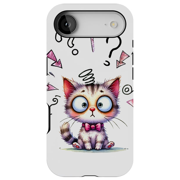 Confused Cat Tough Cases For Apple iPhone (17, 16, 15, 14, 13, 12, 11, X, SE, 8, 7/ Air, Plus, Pro, Max, Mini, XR, XS), Print in USA