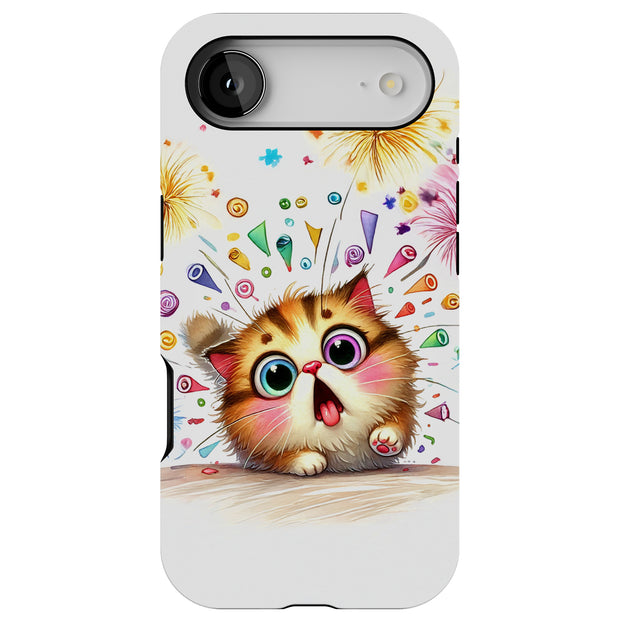 Surprised Cat Tough Cases For Apple iPhone (17, 16, 15, 14, 13, 12, 11, X, SE, 8, 7/ Air, Plus, Pro, Max, Mini, XR, XS), Print in USA