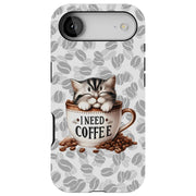 am Coffee Cat Tough Cases For Apple iPhone (17, 16, 15, 14, 13, 12, 11, X, SE, 8, 7/ Air, Plus, Pro, Max, Mini, XR, XS), Print in USA
