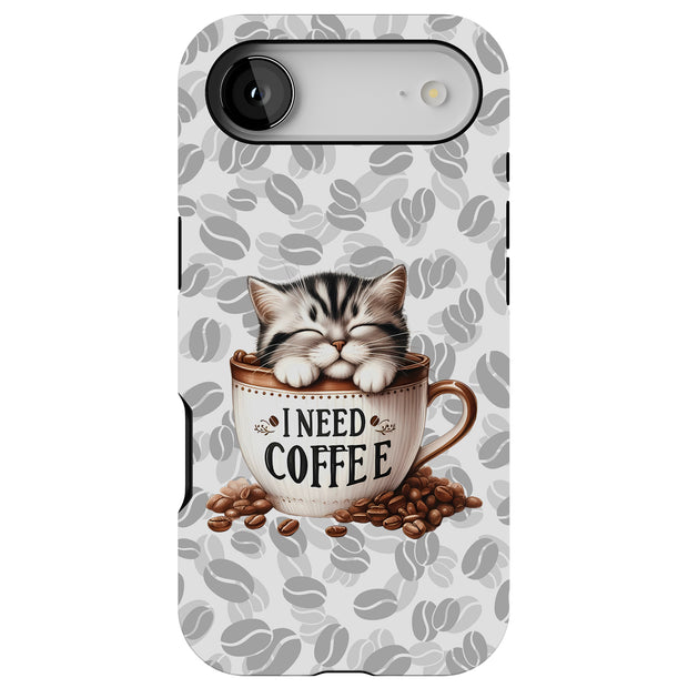 am Coffee Cat Tough Cases For Apple iPhone (17, 16, 15, 14, 13, 12, 11, X, SE, 8, 7/ Air, Plus, Pro, Max, Mini, XR, XS), Print in USA