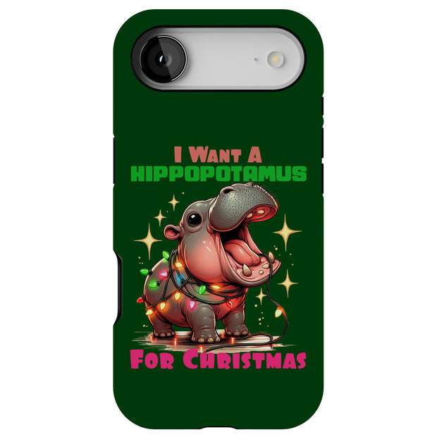Hippo Xmas 2 Tough Cases For Apple iPhone (17, 16, 15, 14, 13, 12, 11, X, SE, 8, 7/ Air, Plus, Pro, Max, Mini, XR, XS), Print in USA