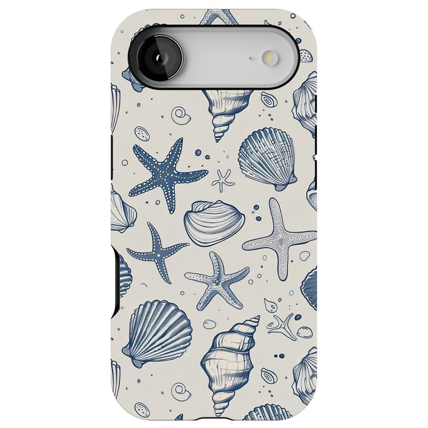 Blue Sea Shells Tough Cases For Apple iPhone (17, 16, 15, 14, 13, 12, 11, X, SE, 8, 7/ Air, Plus, Pro, Max, Mini, XR, XS), Print in USA
