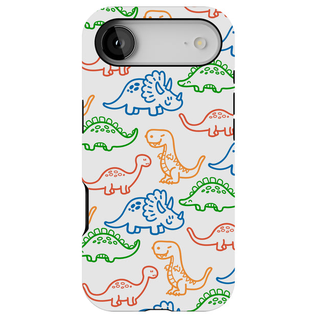 Dinosaur Cute 3 Tough Cases For Apple iPhone (17, 16, 15, 14, 13, 12, 11, X, SE, 8, 7/ Air, Plus, Pro, Max, Mini, XR, XS), Print in USA