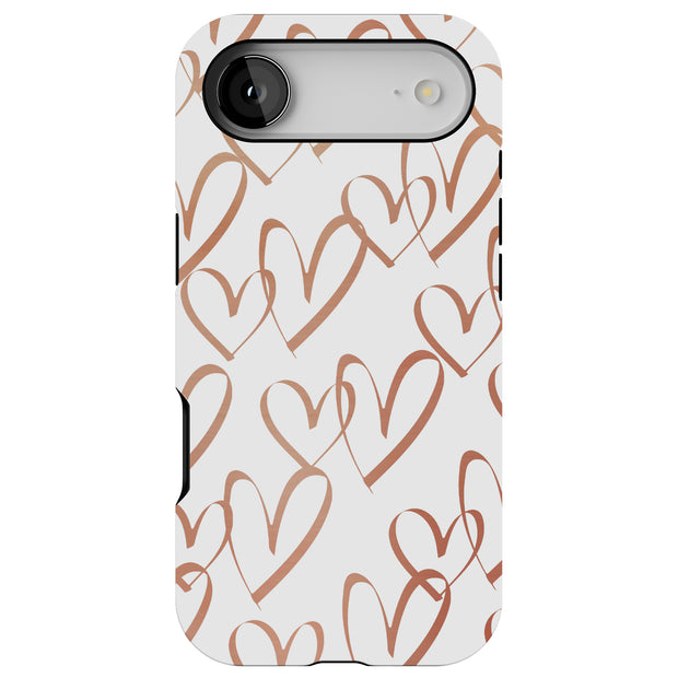 Brown Hearts Tough Cases For Apple iPhone (17, 16, 15, 14, 13, 12, 11, X, SE, 8, 7/ Air, Plus, Pro, Max, Mini, XR, XS), Print in USA