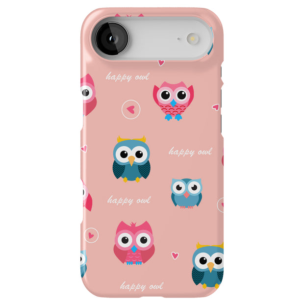 Cute Happy Owl Tough Cases For Apple iPhone (17, 16, 15, 14, 13, 12, 11, X, SE, 8, 7/ Air, Plus, Pro, Max, Mini, XR, XS), Print in USA