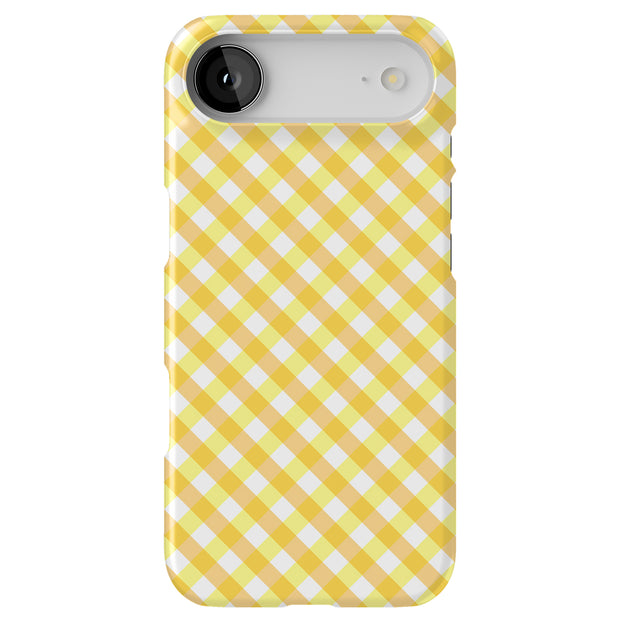 Yellow Gingham Tough Cases For Apple iPhone (17, 16, 15, 14, 13, 12, 11, X, SE, 8, 7/ Air, Plus, Pro, Max, Mini, XR, XS), Print in USA