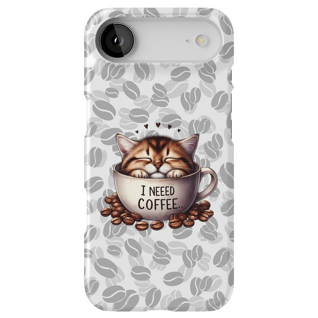Need Coffee Cat Tough Cases For Apple iPhone (17, 16, 15, 14, 13, 12, 11, X, SE, 8, 7/ Air, Plus, Pro, Max, Mini, XR, XS), Print in USA