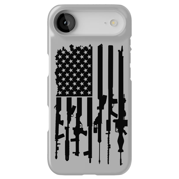 USA Flag Guns Tough Cases For Apple iPhone (17, 16, 15, 14, 13, 12, 11, X, SE, 8, 7/ Air, Plus, Pro, Max, Mini, XR, XS), Print in USA